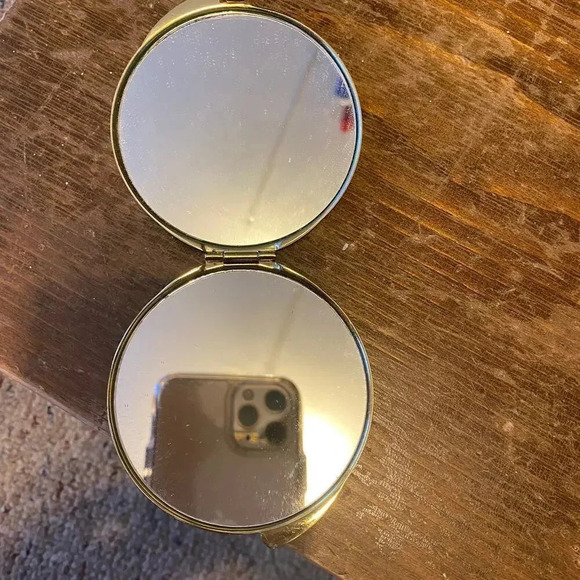 Rare Vintage Mini Make Up Mirror Golden Metal Crystal Purse Royal Mid Century - Picture 4 of 8